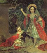 Karl Briullov Portrait of the young princesses volkonsky by a moor oil on canvas